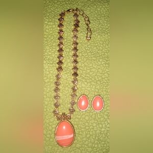 French Style Couture Coral Necklace And Matching Clip Earrings